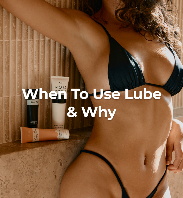 Person wearing a black bikini with lubes beside them