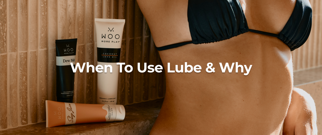 Person in black bikini with lubricant products beside them